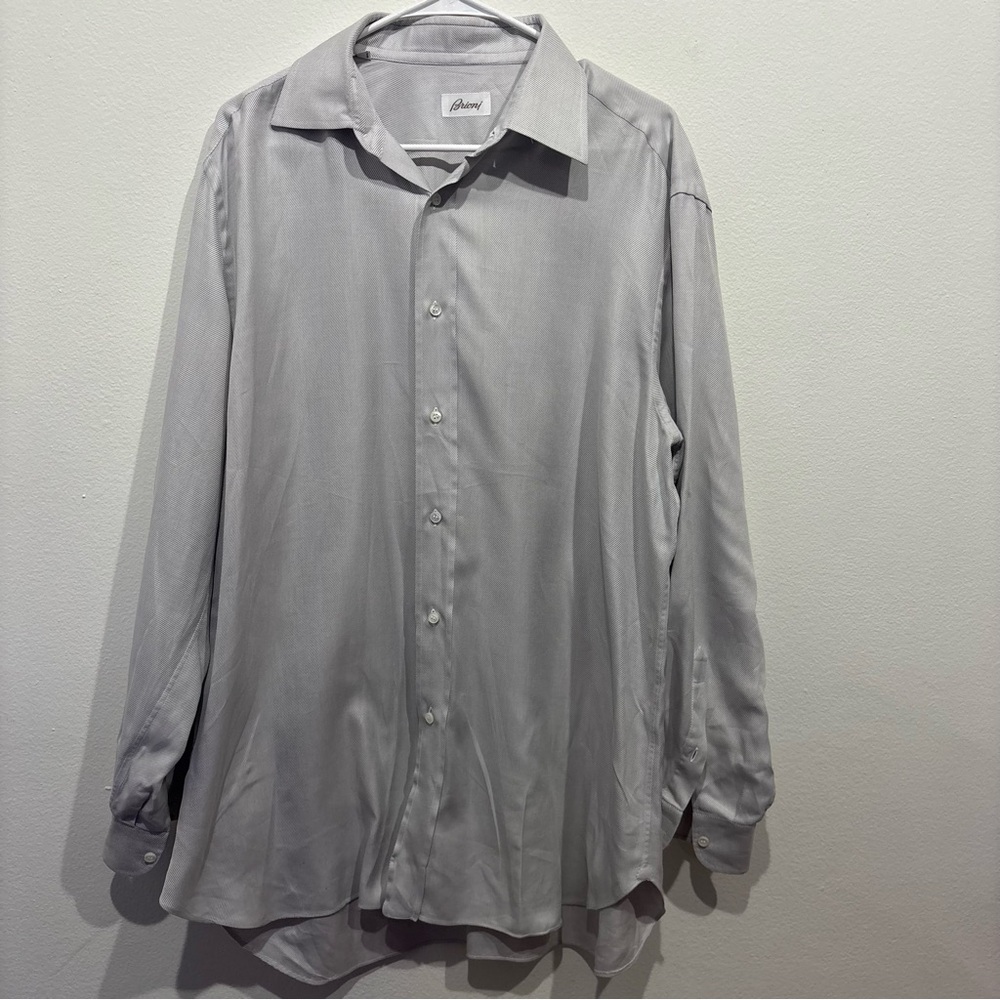 Brioni Grey White Dress Shirt Size 16.5